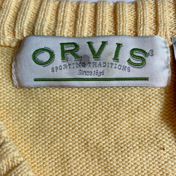 Orvis Vtg ButterYellow Sweater V-Neck Vest Men's L Golf Pullover 77TY Preppycore - Picture 3 of 8